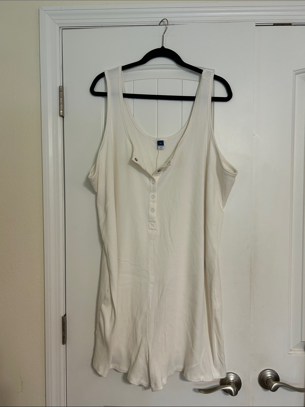 Old Navy Cream Ribbed Tank Romper with Henley Buttons